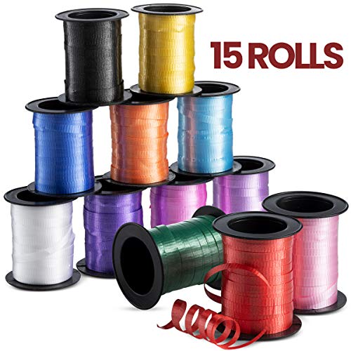 Curling Ribbon (Bulk 15 Rolls) Assorted Colors, for Fabric Ribbon, Art –